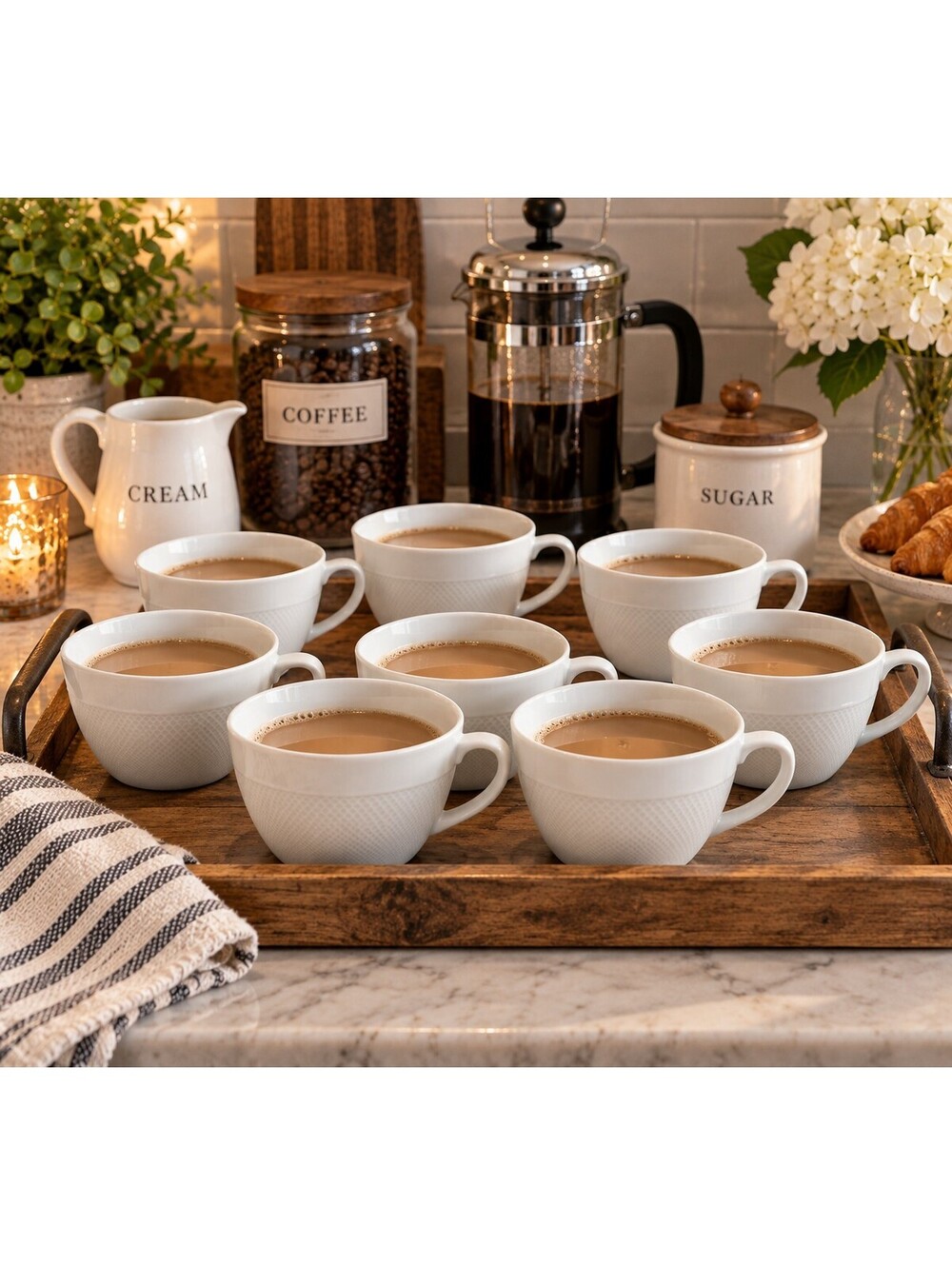 Vintage Pottery Barn Textured White Coffee Tea Cups Set of 7 Made In Japan 2001
